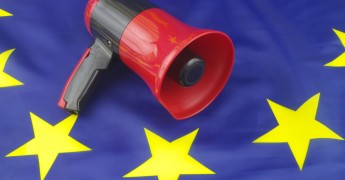 EU Flag, megaphone, political campaign